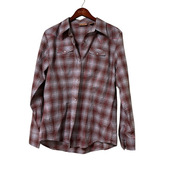 Wrangler Tops - Wrangler Women’s Pearl Snap Shimmer Plaid Lightweight Shirt- Size Large